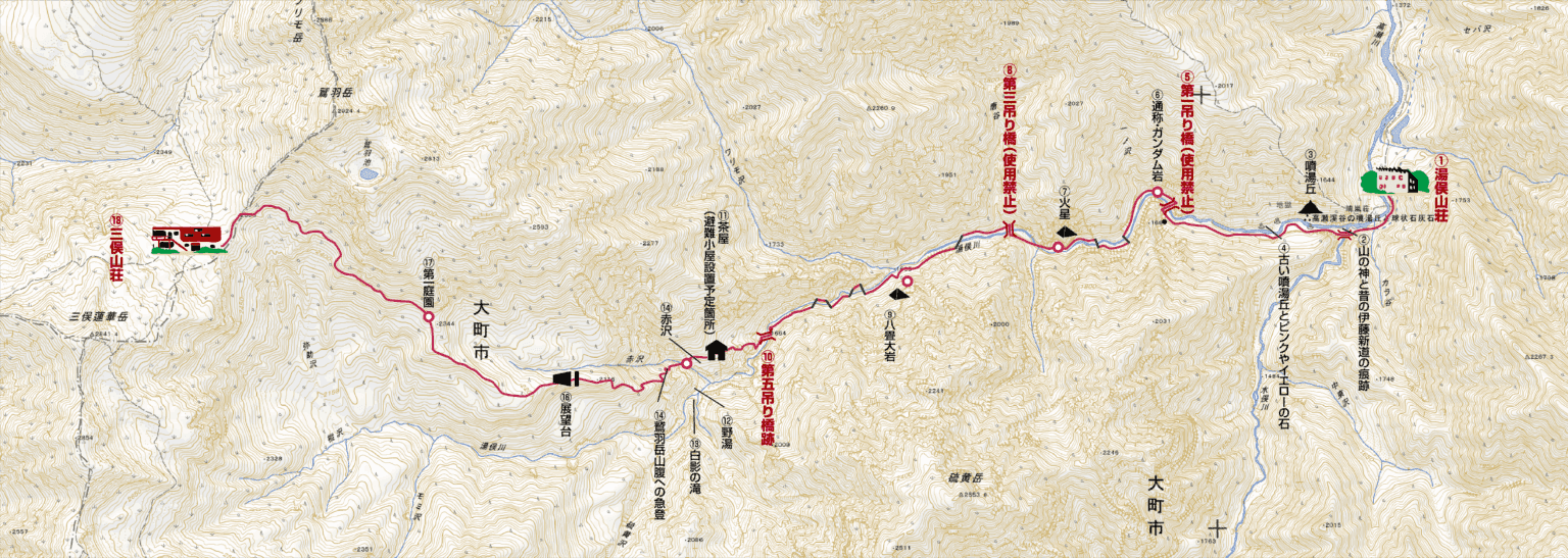 伊藤新道ルートマップ(湯俣〜三俣山荘)