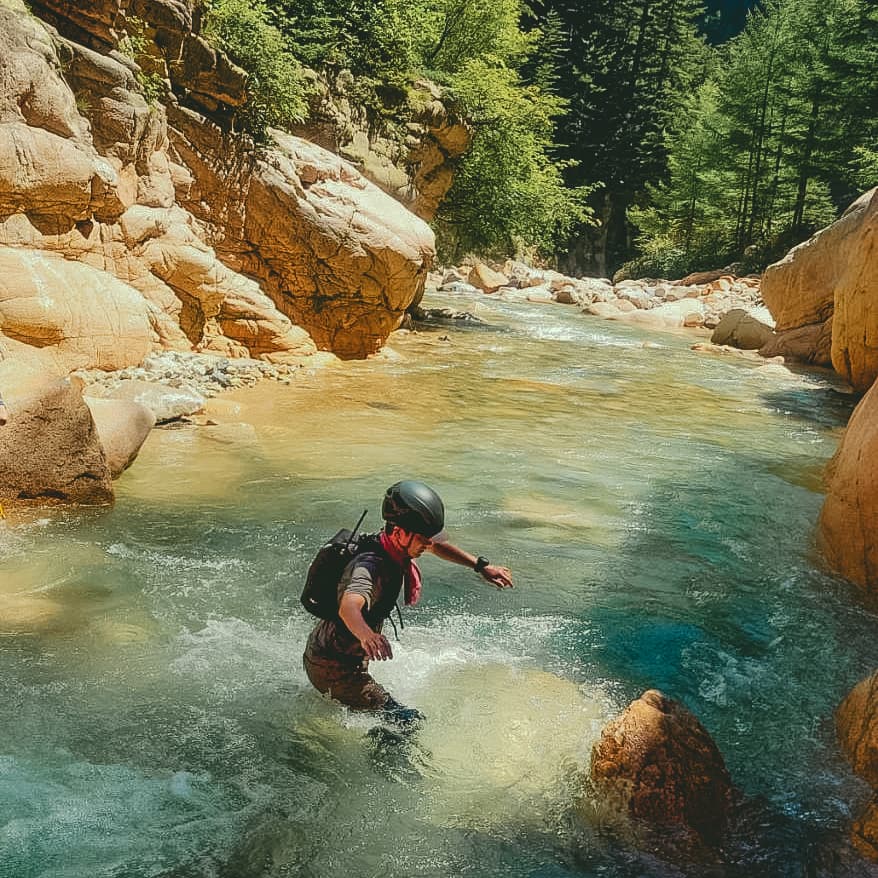 透き通る清流の渡渉